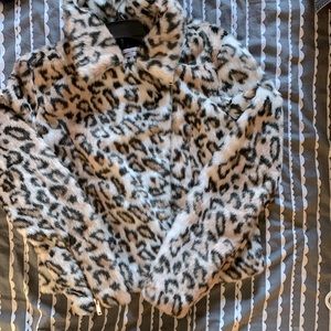 Sunset + spring faux fur leopard moto jacket nwot